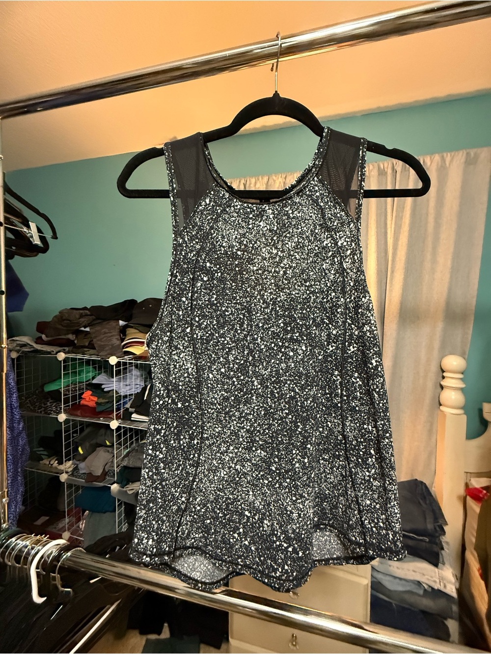 Lululemon Mesh Back Splatter Print Racerback Tank Top Black White